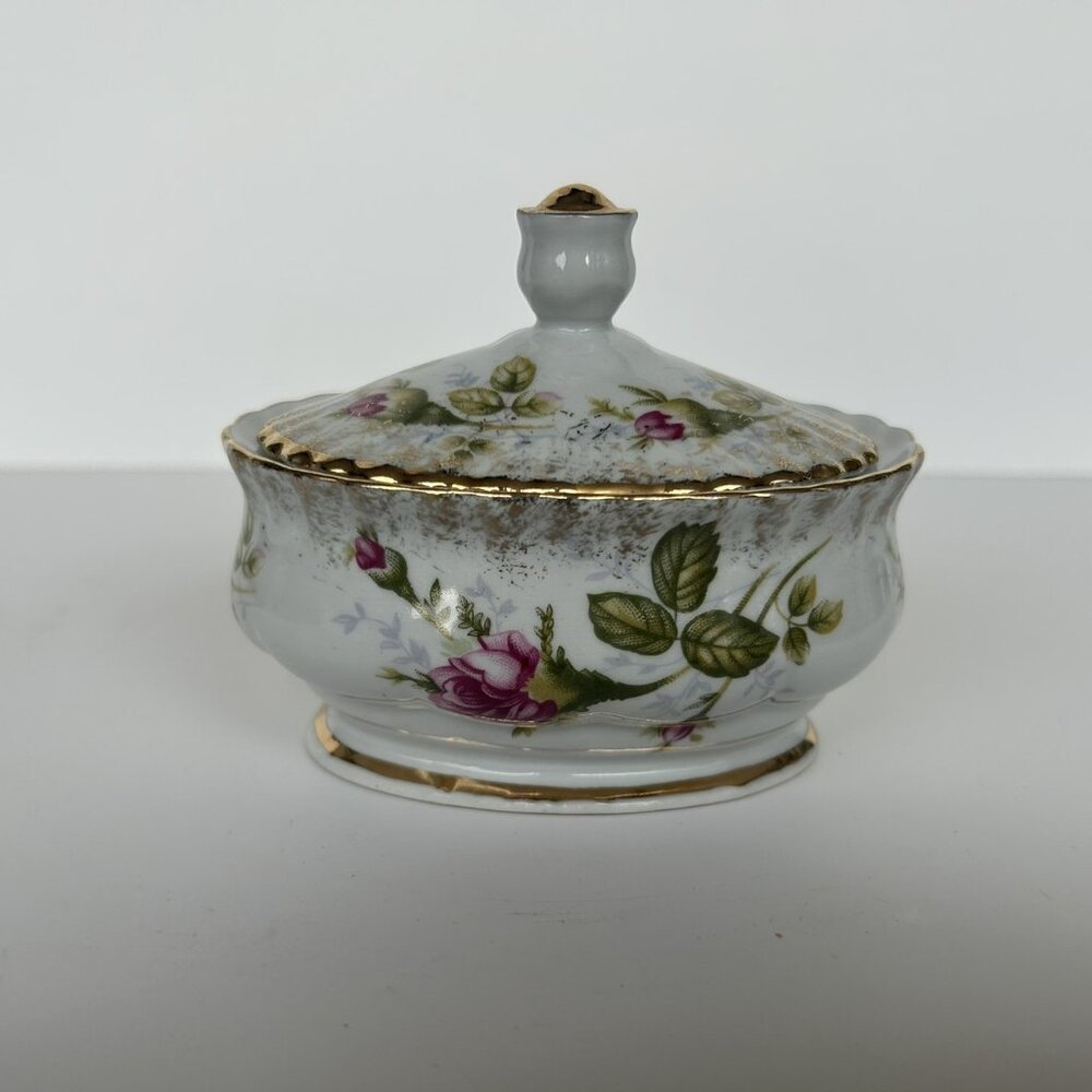 Chodzierz Floral Oval Trinket Oval Bowl with Lid, Porcelain, Floral Pattern,